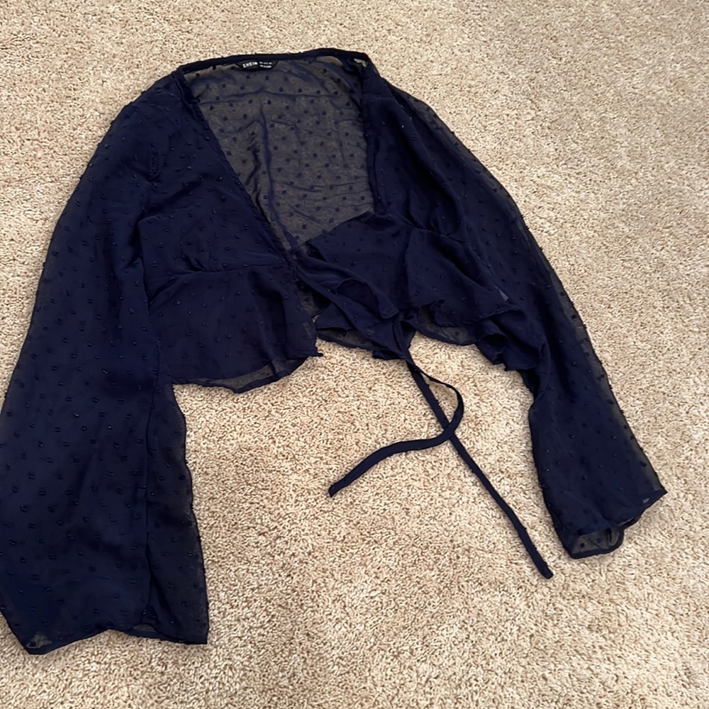 Shein crop tye top blue